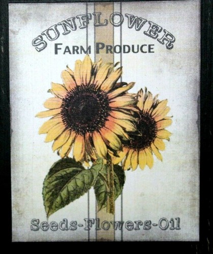 Sunflower Farm Produce Seeds Oil Wooden Farmhouse Shelf Sitter Block 3.5X4.5 - Picture 2 of 2