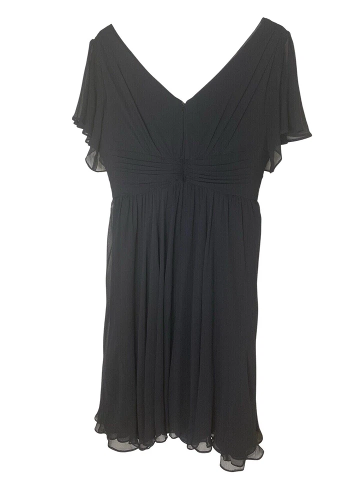 Vestido Midi Suzi Chin Maggy Boutique Seda Gasa 10 Negro Acanalado Cóctel Fiesta Foto 2 de 4