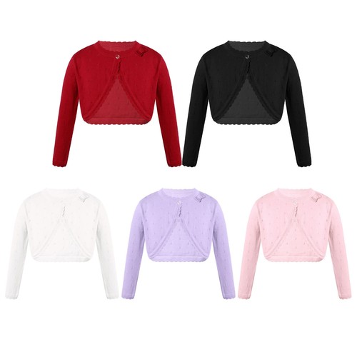 Girls Dress Cover Ups Long Sleeve Button Knitted Cardigans Sweater Bolero Shrug - Afbeelding 1 van 41