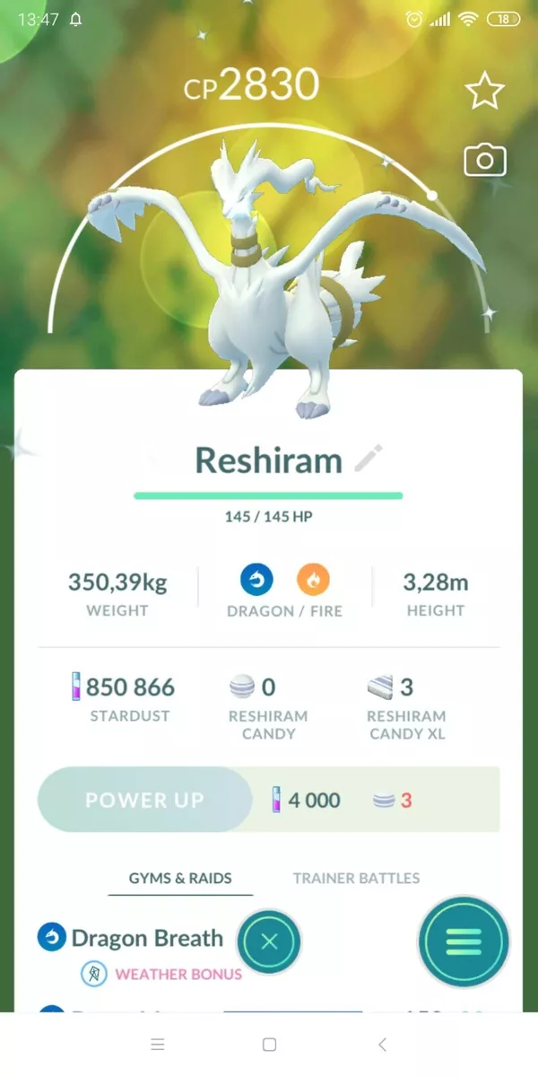 Shiny Reshiram Pokemon GO (exchange) ✨ Pokemon GO ✨