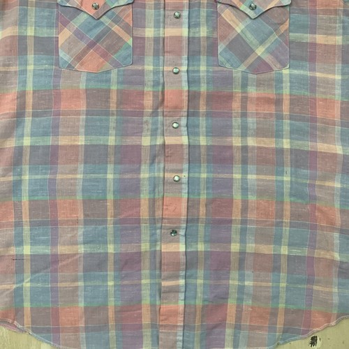 PANHANDLE SLIM: Vtg Pink Blue Pastel Plaid Pearl Snap Cowboy Shirt, Mens L/XL 17 - 第 3/12 張圖片