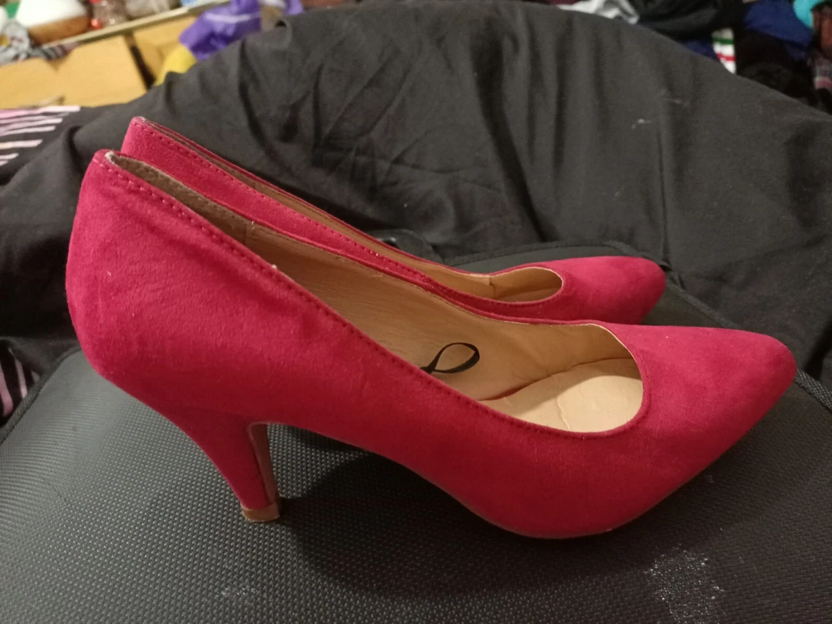 Flore Ladies Suede Court Shoes Red Colour Pointed Stiletto Heels