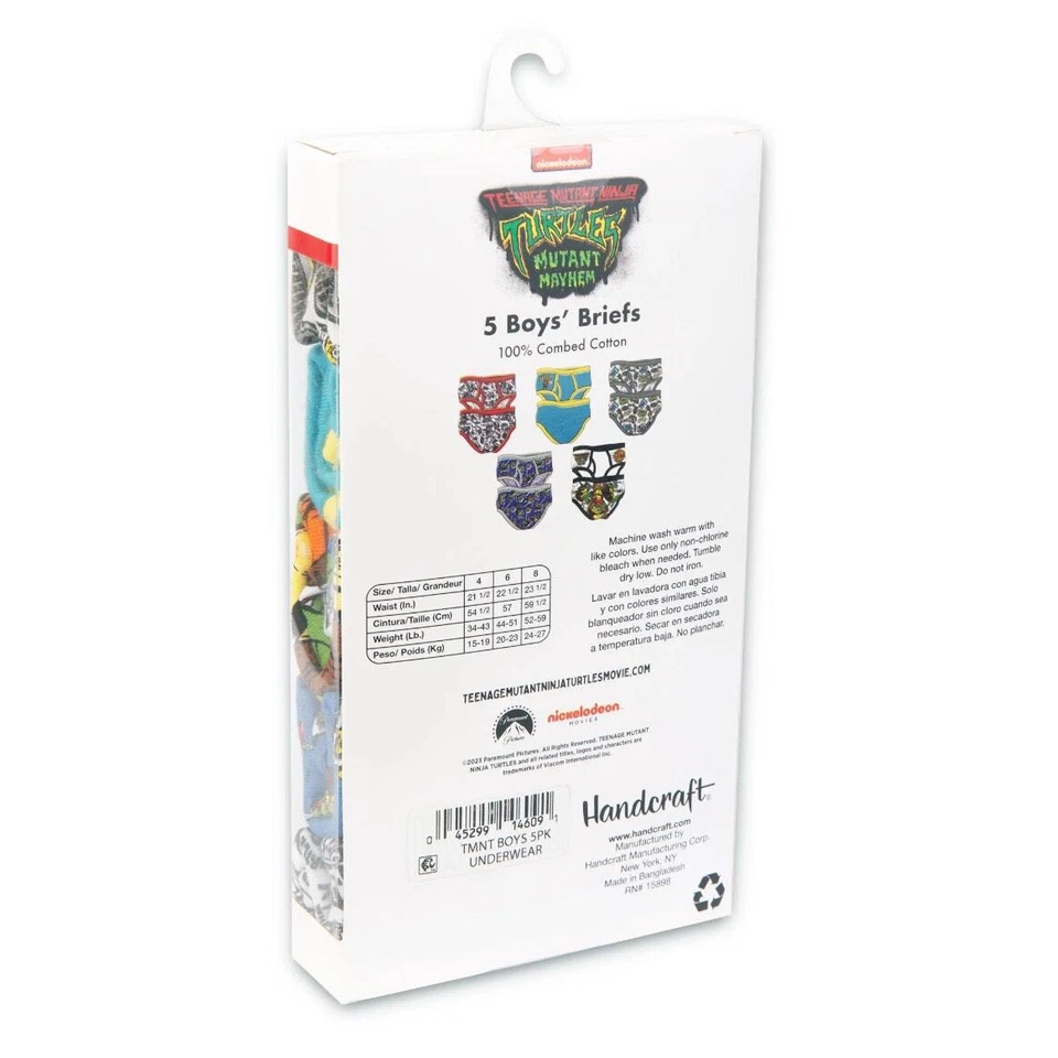 Paquete de 5 calzoncillos ropa interior de personajes Tortugas Ninja mutantes adolescentes para niños talla 6 Foto 2 de 4