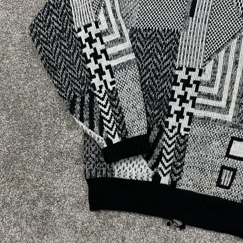 Vintage Expressions Sweater Mens Large Black White Illusion Acrylic Blend Knit - Picture 3 of 7