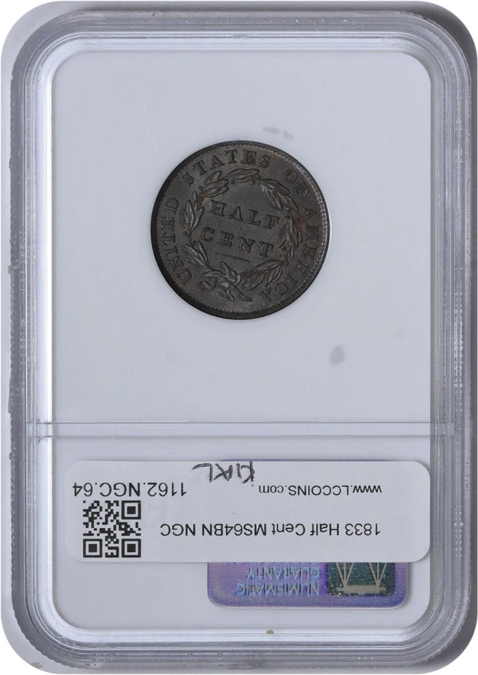 1833 Half Cent MS64BN NGC - Image 2 of 4