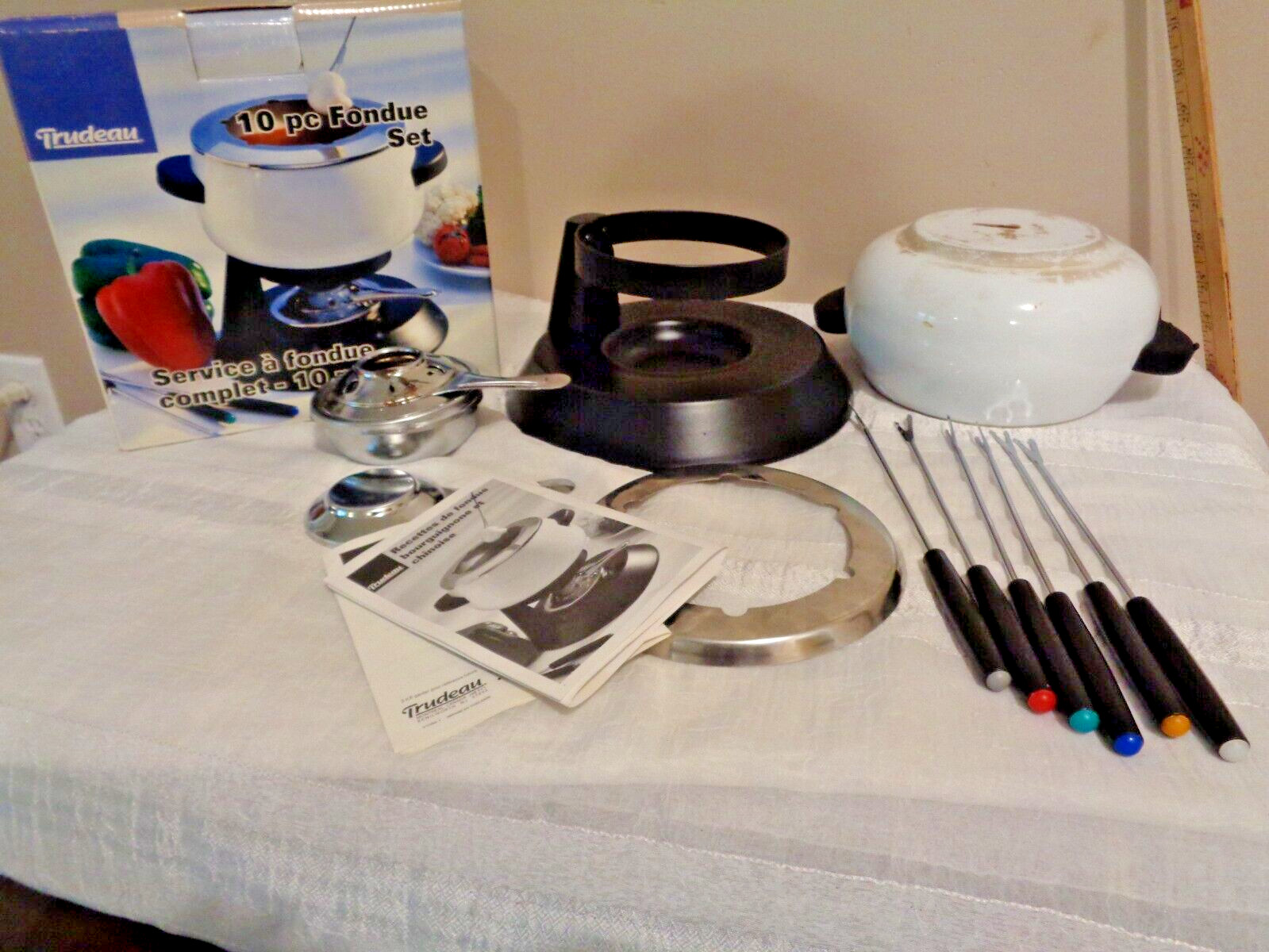 Trudeau 10 Piece Fondue Complete Set With 6 Colored Fork with Holder & Burner