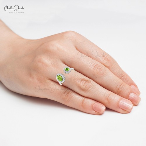 Handmade 14k Solid Gold Double Halo Ring 0.95 TCW Peridot & Diamond Wedding Ring - Picture 26 of 27