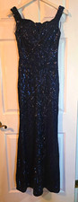 Windsor Navy Sequin Maxi Dress S Sweetheart Neck Sleeveless Lined Formal