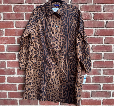 Jane Post $695 Leopard Print Nylon Rain Jacket Snap Front Womens Small NEW