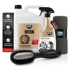 K2 Roton Felgenreiniger Flugrostentferner 5L + 700ml Felgen Bürste Pflege Tuch