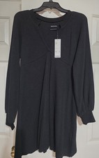NWT Urban Outfitters Black Waffle Knit Swing Empire Waist Dress SZ S