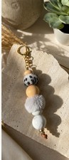 Handmade Neutral Leopard fur Pom Pom Keychain animal print