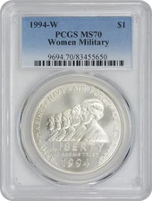 1994-W Women in Military Silver Commemorative Dollar MS70 PCGS Mint State 70