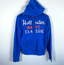 Hollister Zip Hoodie Adult Medium Blue Embroidered Sweatshirt Wave Classic