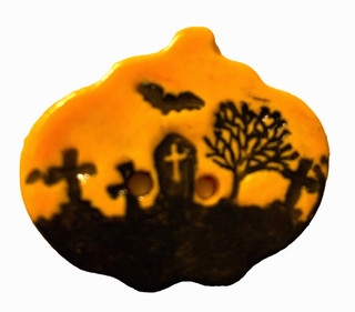Realistic Ceramic Pumpkin Halloween Picture Button
