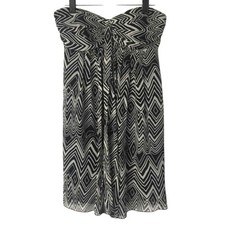 Express Dress Womens Silk Strapless y2k Chic Abstract Black White Cocktail