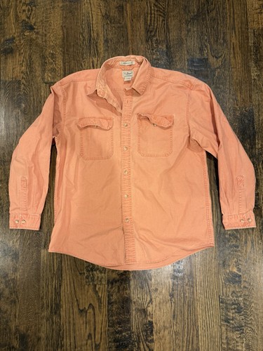 LL Bean Shirt Mens Large Regular Coral Cotton Denim Fabric Button Up Long Sleeve