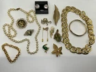 Vintage Estate Costume Jewelry Lot of 16 Brooches Stick Pins Necklaces Bracelets