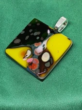 Hand Crafted  Fused Glass Pendant Necklace W/ Chain  #1245