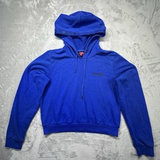 Guess Womens Medium Blue Cropped Hoodie Pullover Long Sleeve Streetwear
