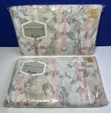 Lot of 2 Vintage Wamsutta Supercale Plus Full Fitted Sheets Beige Floral - NEW