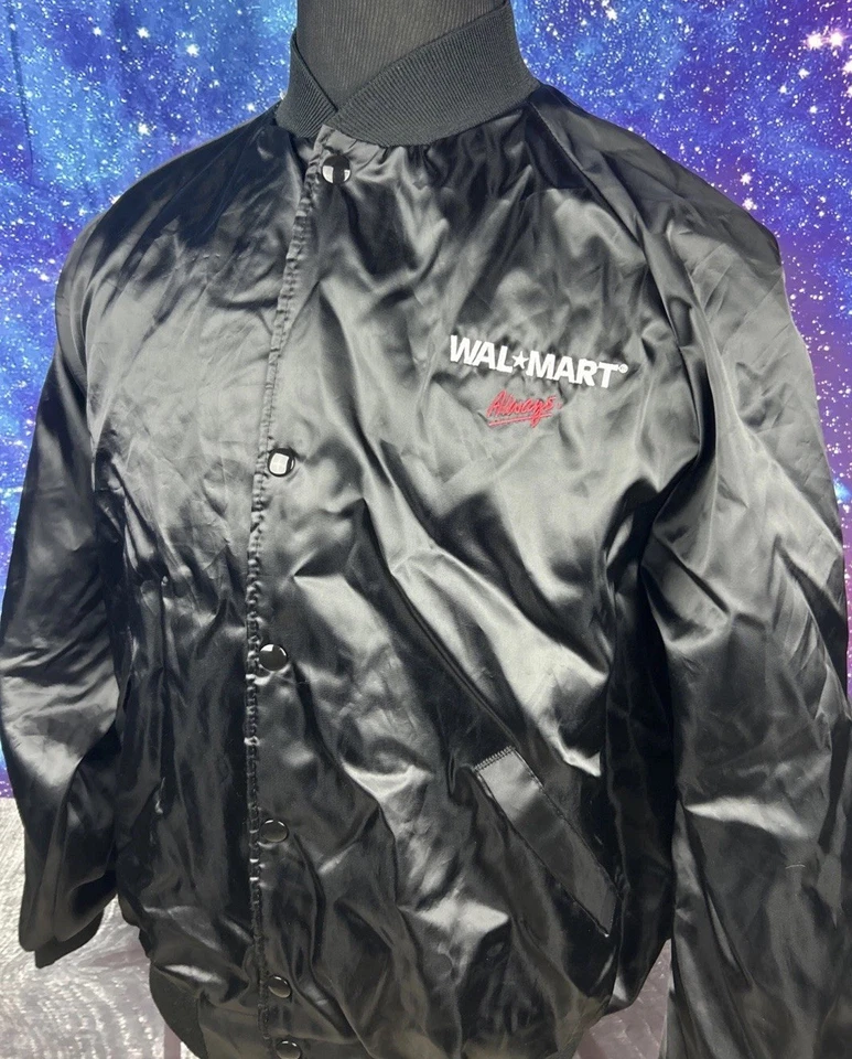 Chaqueta De Colección Negra Satén Wal-Mart Snap Up Dunbrooke Hecha en EE. UU. Talla Mediana Rara Foto 3 de 4