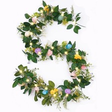 6FT Easter Garland for Mantle Easter Egg Garland with Lights Artificial Sprin...