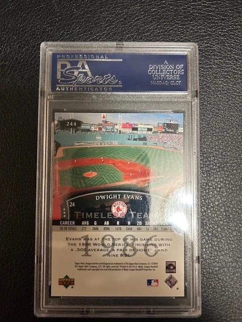 2004 Upper Deck Legends Timeless Teams #244, Dwight Evans, Red Sox, PSA 10 Pop 3 - Image 2 of 2