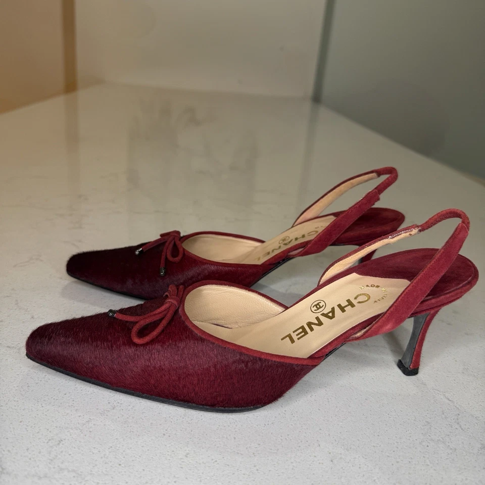 Tacones Chanel Vintage Borgoña Pelo de Poni Talla 5.5-6 Foto 4 de 4