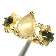 925 Sterling Silver 8 x 11 mm. Yellow - Green Sapphire Zircon Ring Size 5.5