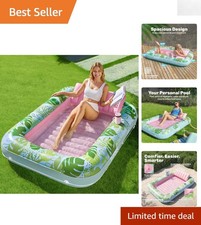 Luxury Inflatable Tanning Pool Float 70" x 46" with Removable Pillow, Cyan Pink