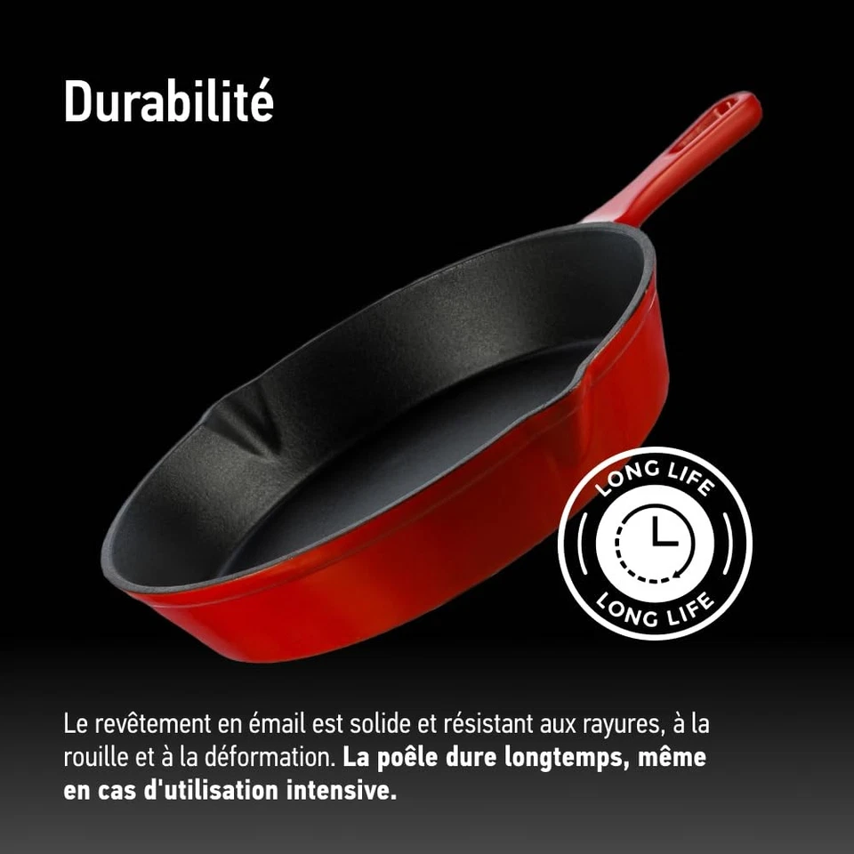 Poêle à frire en fonte émaillée avec poignée - Poêle à frire pratique durable... - Image 3 of 4