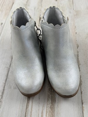 Little Girl's Thereabouts Pima Stacked Heel Booties - Metallic Silver - 11 - NIB