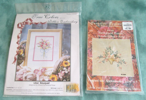 2 Ribbon Embroidery Kits "Lilac Bouquet" & "Basket of Roses" Unopened