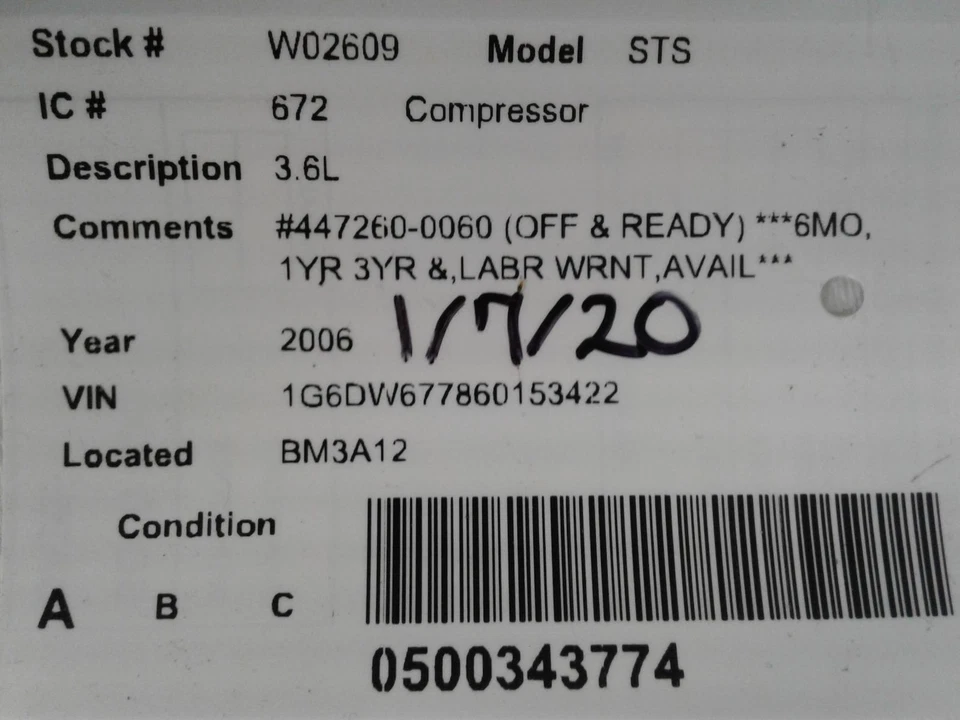 二手空调压缩机 适合:2006 凯迪拉克 STS 3.6 A 级 — 第 4/4 张图片