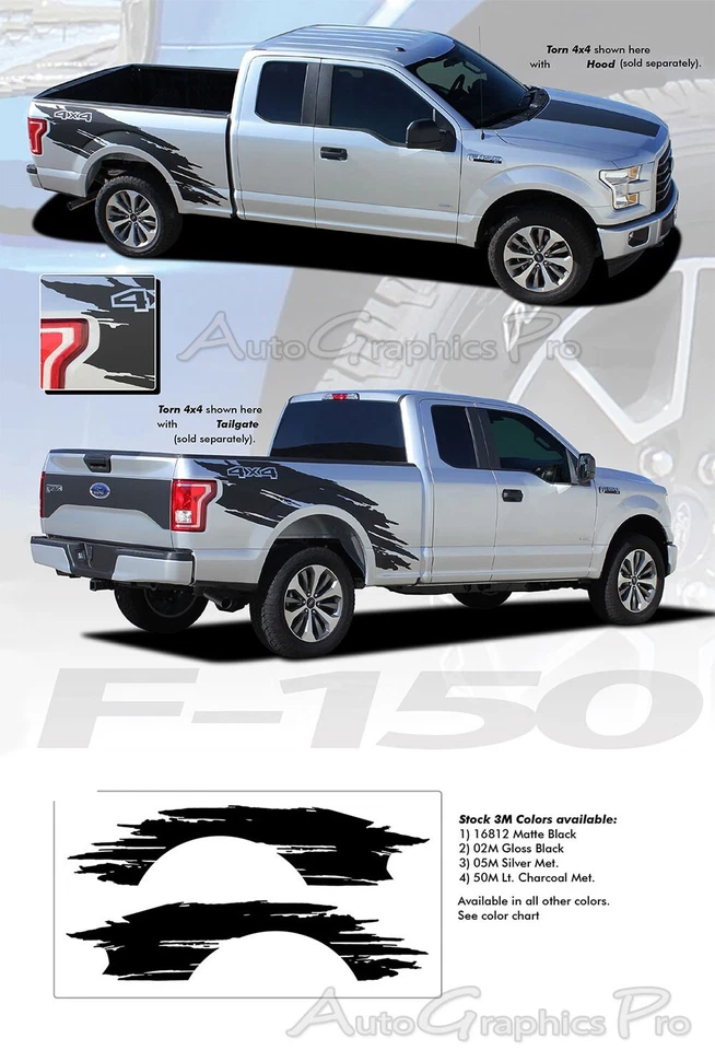 Mudslinger caja trasera vinilo gráfico rasgado calcomanías rayas Ford F-150 2015-2020 Foto 2 de 4
