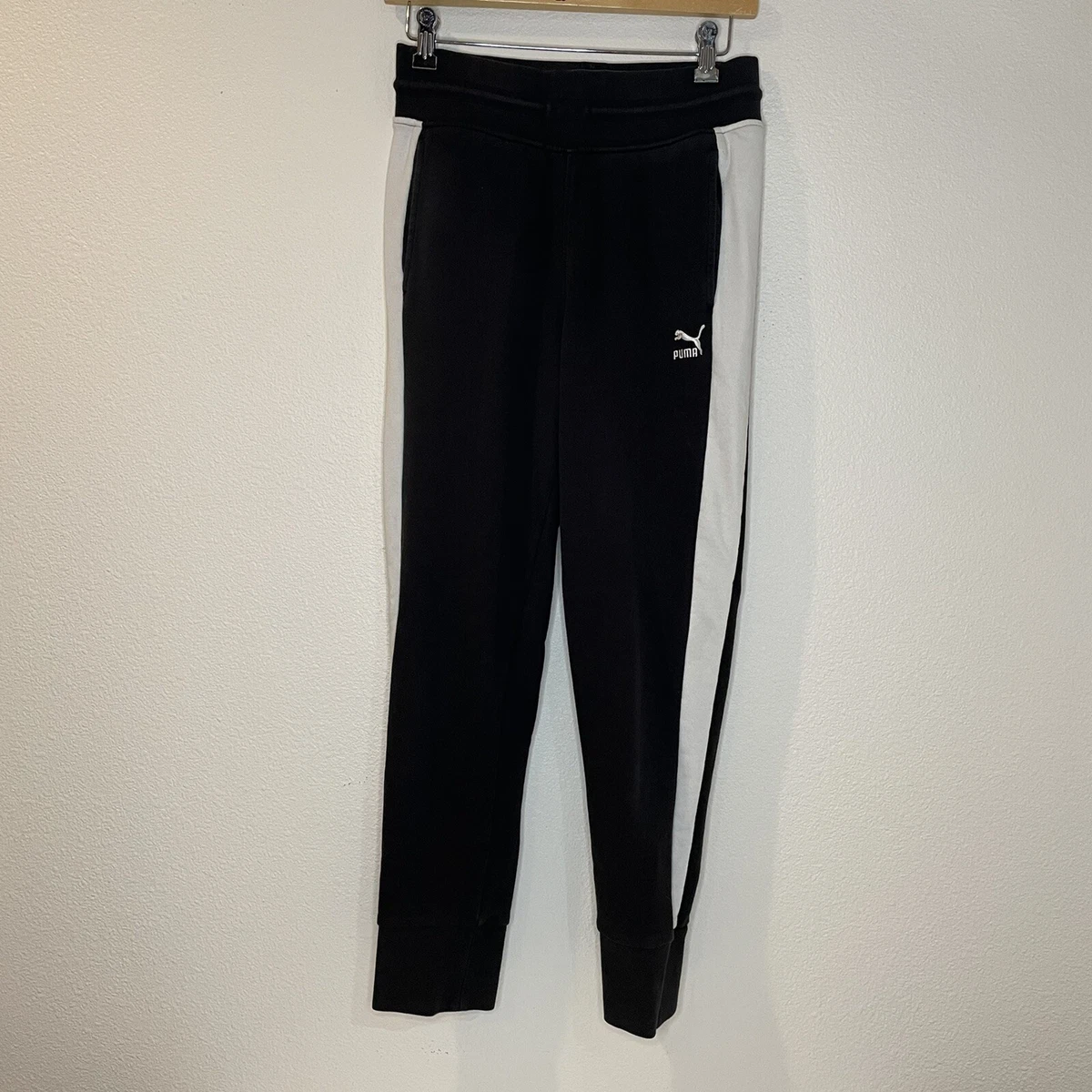 Puma Black Sweatpants White Stripe Down Leg With Pockets Mens Size XS