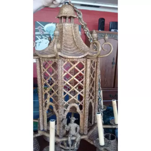 Large Intricate Pagoda 8 Bulb Chandelier