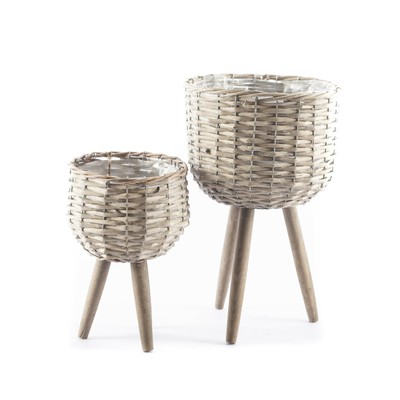 Blumen Pflanzen Ubertopf Mit Fussen Aus Holz Deko Garten Grau Braun Wohnaccesoire Ebay