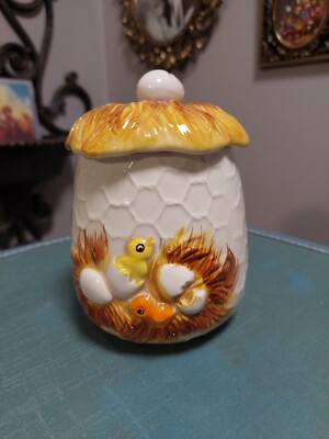 5'' vintage Sears & Roebuck Japan ceramic hatching chick tea cannister jar