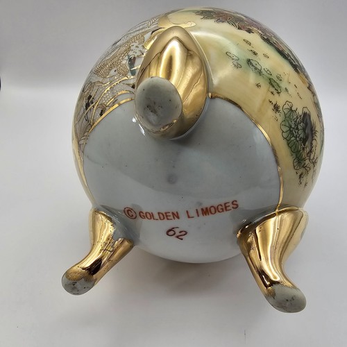 Vintage Gilded edge LIMOGES chinoiserie PHEASANT Hand Painted Footed Egg Vase - Picture 2 of 17