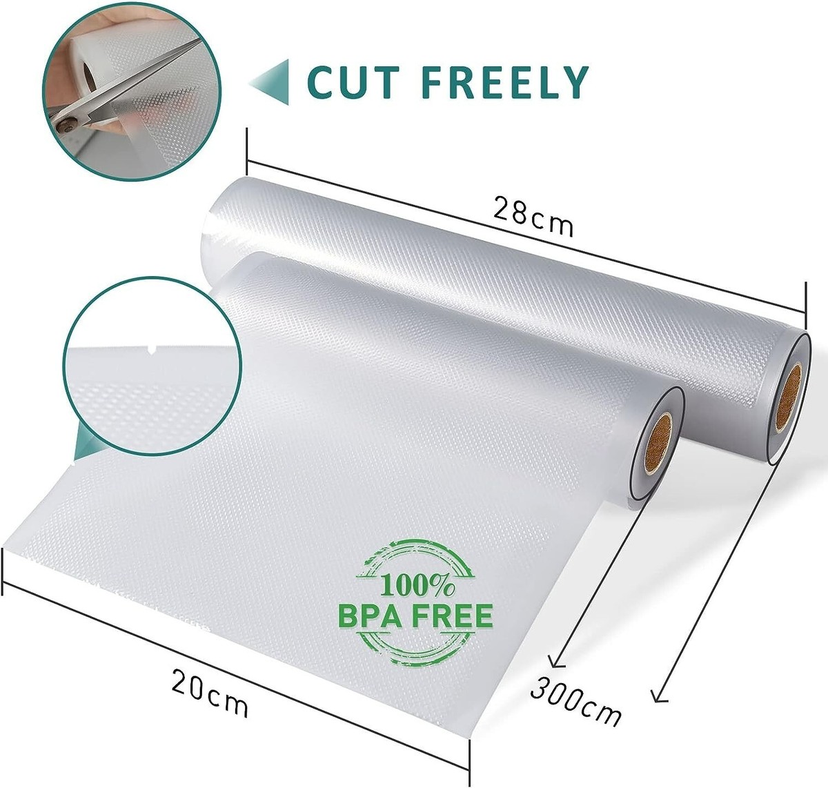 KitVacPack 6 Rotoli Per Sottovoto Da 20 Cm (3 Rotoli + 3 Rotoli) – Sacchetti Universali, Senza BPA, Perfetti Per Conservare, Cucinare Sous Vide E Congelare - 3