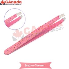 Professional Manicure Eyebrow Tweezer Slant Tip Stainless Steel Beauty Tool Pink