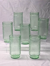 SEMI-RARE Vintage LIBBEY Iced Tea Soda Glass CHATEAU GREEN 6" Tumbler - Set Of 7