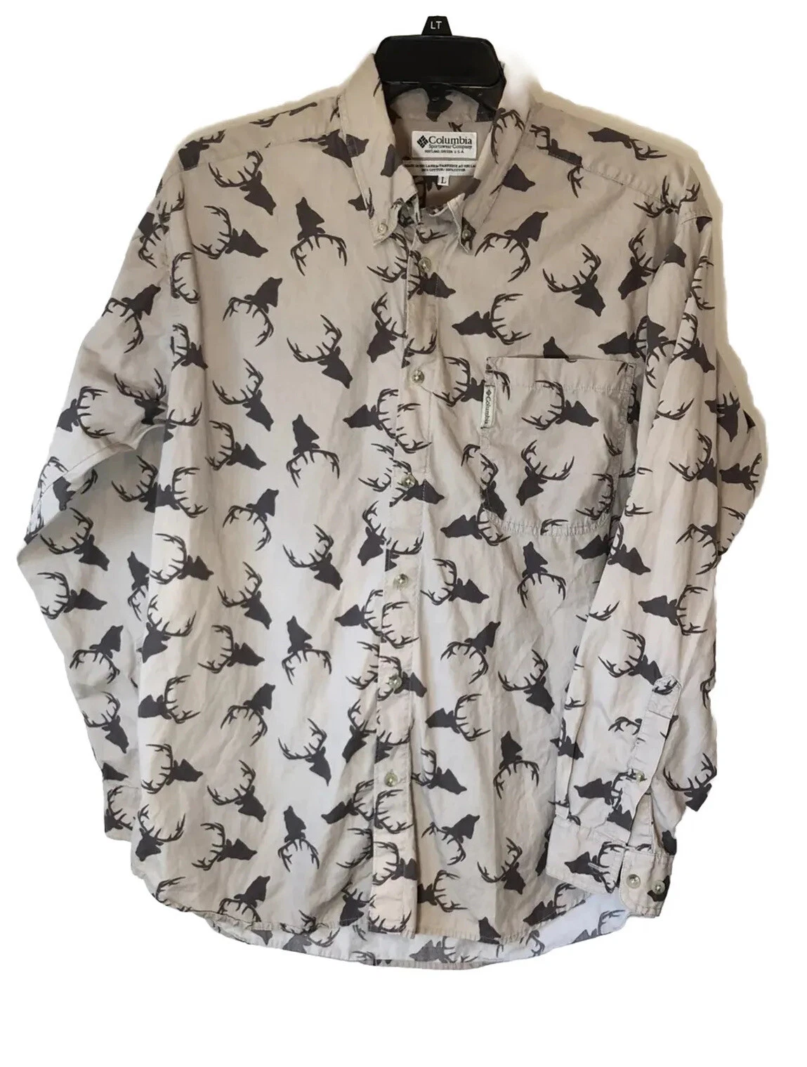 COLUMBIA Shirt Mens Sz L Brown Outdoor Hunting Deer Buck Long sleeve Button Down