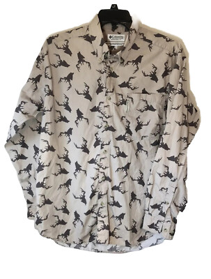 COLUMBIA Shirt Mens Sz L Brown Outdoor Hunting Deer Buck Long sleeve Button Down
