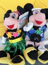 DISNEY STORE TOURIST MICKEY  HULA MINNIE MOUSE BEANIE PLUSH BEAN BAG SET