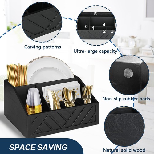 Paper Plate Dispenser Paper Plate Holder for Kitchen Counter Wood Rustic Silv... - Picture 6 of 7