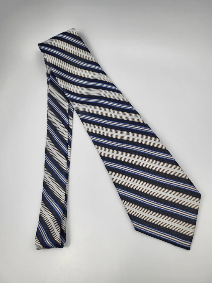 Black & Brown 1826 Silk Tie Gray Blue Black Stripes Men Necktie 59 x 3.5 - Image 2 of 4