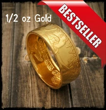 1/2 oz Gold Eagle Coin Ring 22K - Polished "Heads" - Size 5-12 - Random Date